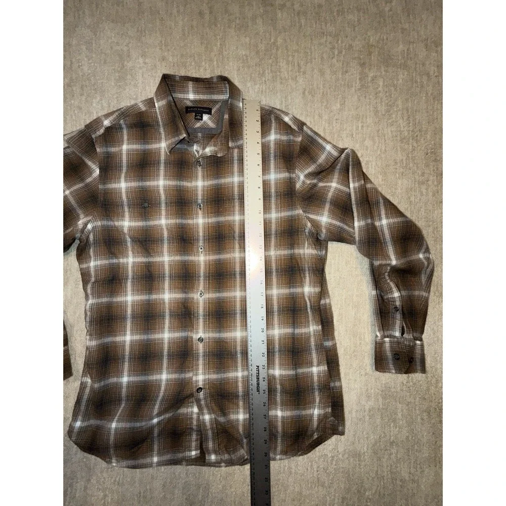 Banana Republic Men's Brown Plaid Flannel Button Down Shirt Size Large 100% Corn